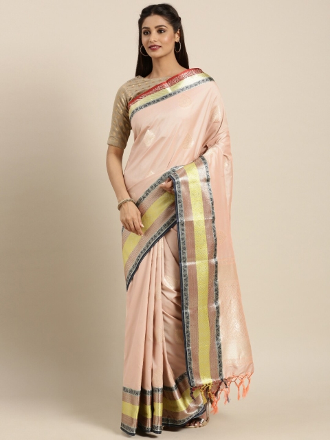 

Varkala Silk Sarees Cream-Coloured & Red Ethnic Motifs Zari Silk Blend Banarasi Saree
