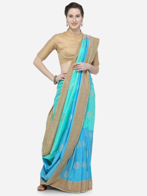 

Varkala Silk Sarees Sea Green & Brown Floral Zari Silk Blend Banarasi Saree