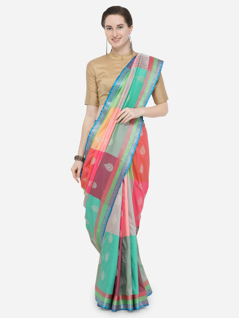 

Varkala Silk Sarees Blue & Red Paisley Zari Silk Blend Banarasi Saree