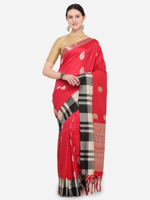 

Varkala Silk Sarees Pink & Black Paisley Woven Design Silk Blend Kanjeevaram Saree