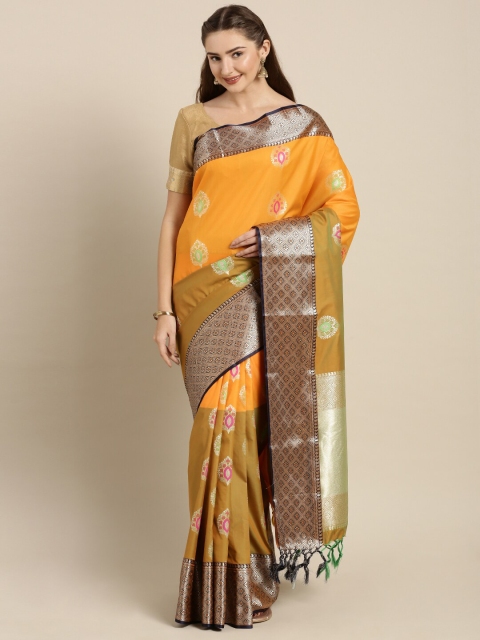 

Varkala Silk Sarees Mustard & Brown Paisley Zari Silk Blend Banarasi Saree