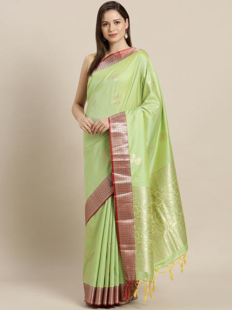 

Varkala Silk Sarees Lime Green & Red Woven Design Zari Silk Blend Banarasi Saree