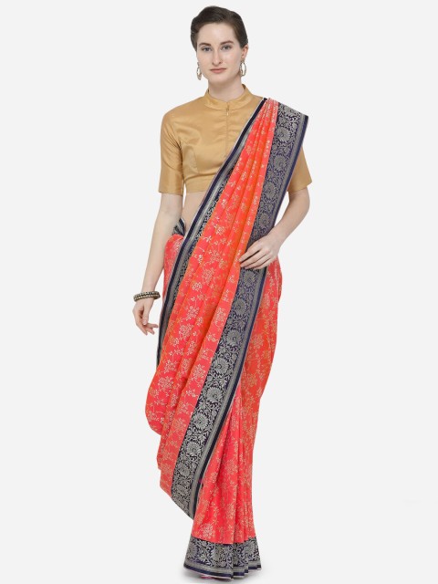 

Varkala Silk Sarees Red & Grey Floral Zari Silk Blend Banarasi Saree