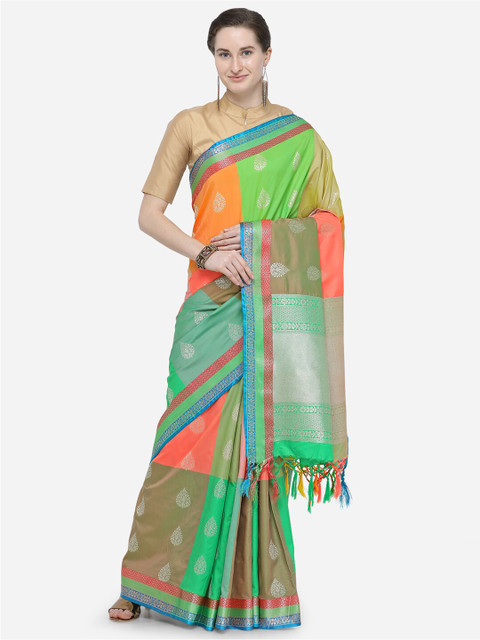 

Varkala Silk Sarees Green & Blue Woven Design Zari Silk Blend Banarasi Saree