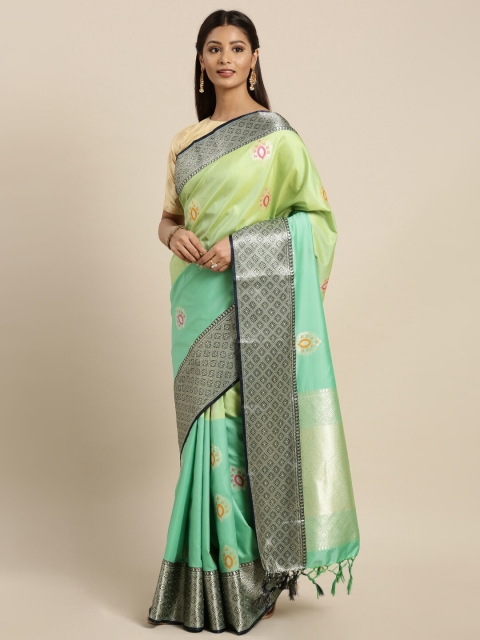

Varkala Silk Sarees Lime Green & Black Paisley Zari Silk Blend Banarasi Saree