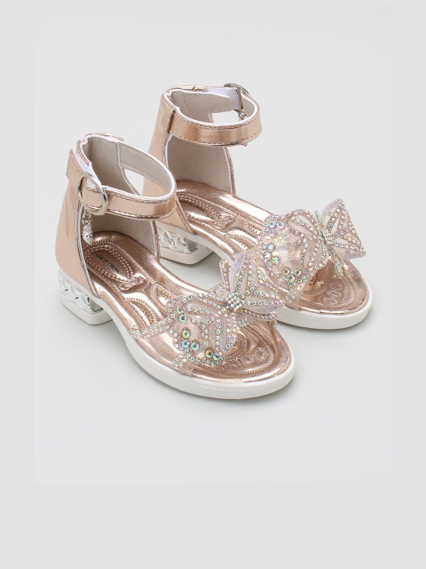 

Hopscotch Girls Gold-Toned & White PU Comfort Sandals