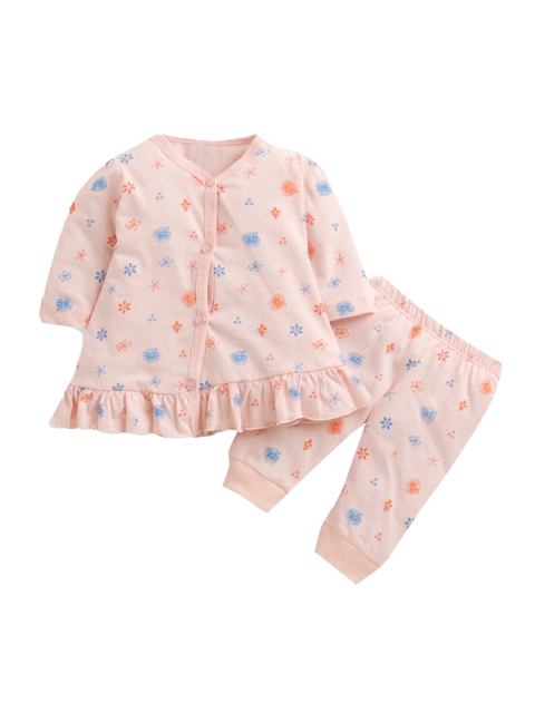 

Hopscotch Girls Peach-Coloured & Blue Printed Top with Leggings