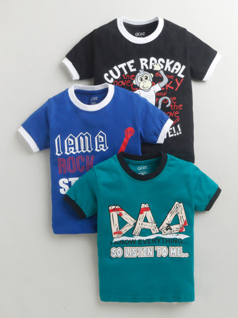 

Hopscotch Boys Multicoloured Typography 3 Colourblocked Raw Edge T-shirt, Multi