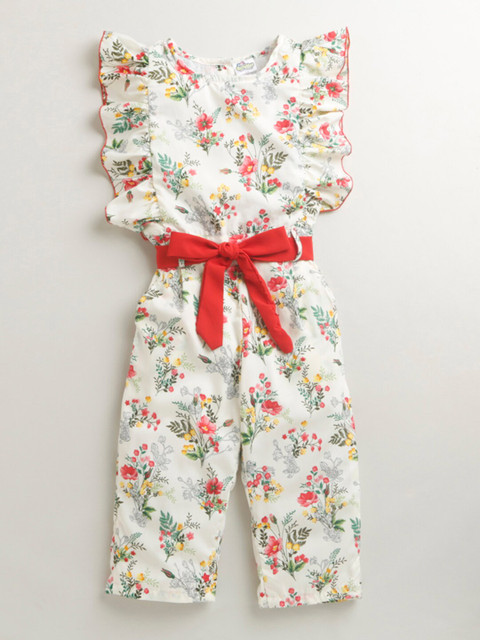 

Hopscotch Girls White & Yellow Printed Basic Jumpsuit