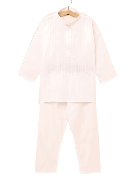 

Hopscotch Boys Off White Striped Pure Cotton Kurta with Pyjamas