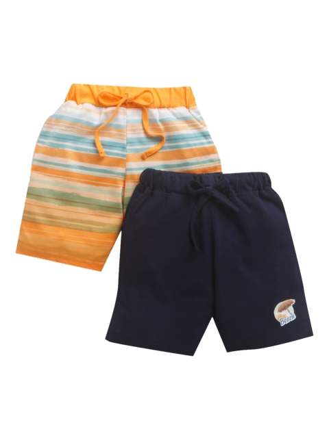 

Hopscotch Boys Pack of 2 Orange & Navy Blue Pure Cotton Shorts