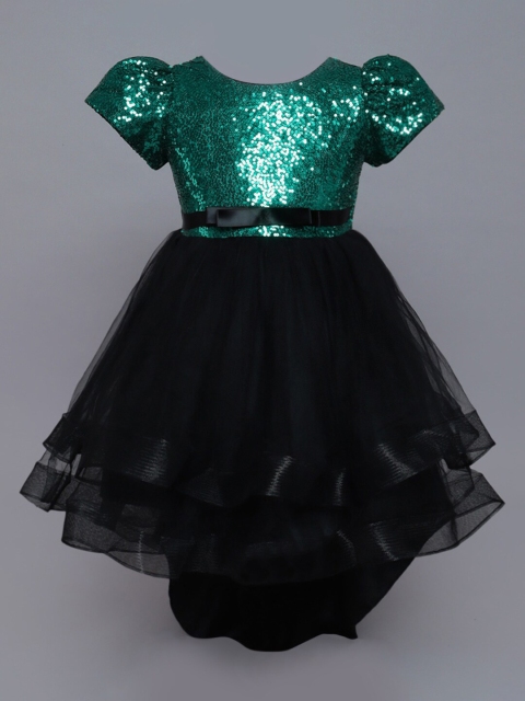 

Hopscotch Girls Green & Black Embellished Fit & Flare Dress