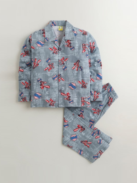 

Hopscotch Boys Blue & Red Printed Night suit