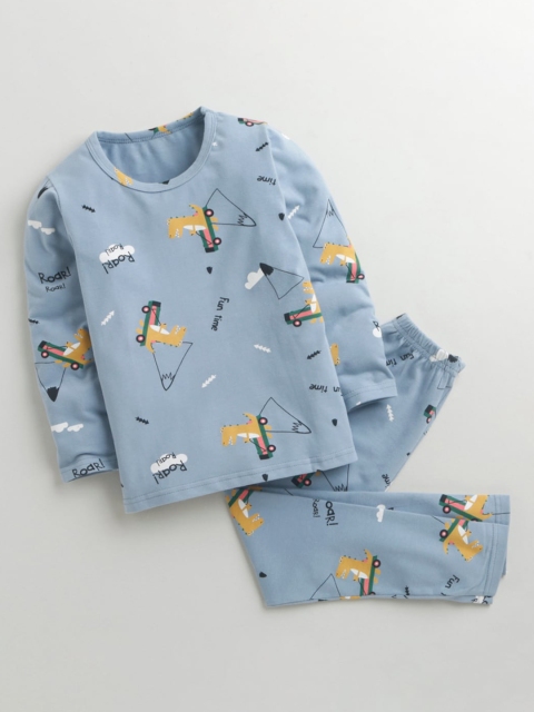 

Hopscotch Boys Blue & White Printed Night suit