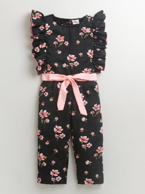 

Hopscotch Girls Black & Pink Printed Basic Jumpsuit