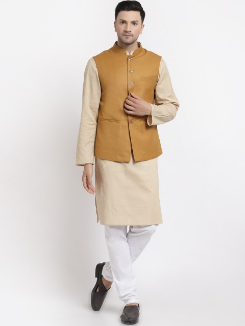 

MOHANLAL SONS Men Beige Pure Cotton Kurta with Pyjamas & Jacket