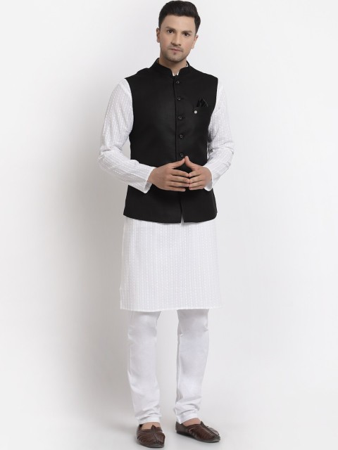 

MOHANLAL SONS Men White Layered Pure Cotton Kurta with Churidar