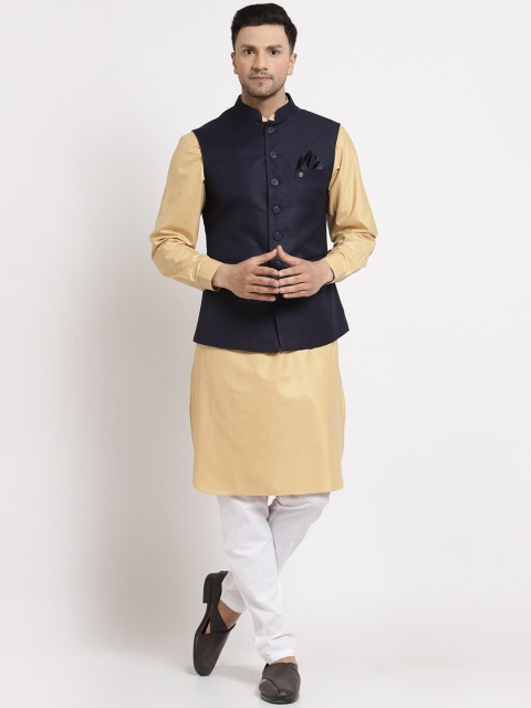 

MOHANLAL SONS Men Gold-Toned Pure Cotton Kurta with Churidar & Jacket