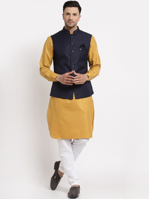 

MOHANLAL SONS Men Mustard Yellow Pure Cotton Kurta with Churidar
