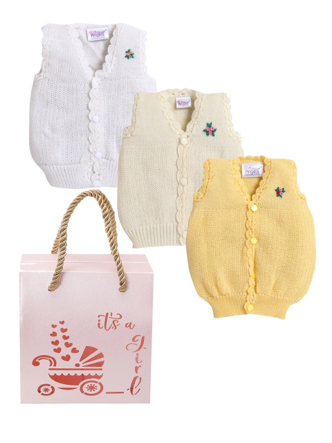 

Little Angels Girls Pack Of 3 Sleeveless Sweater Baby Apparel Gift Set, Cream