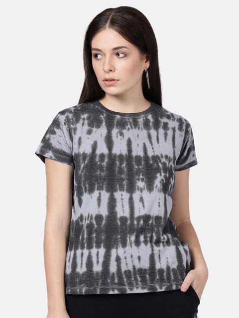 

BEVERLY BLUES Women Grey Tie and Dye Dyed T-shirt