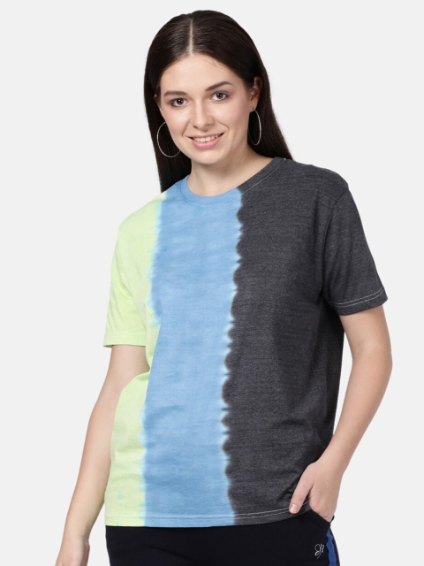 

BEVERLY BLUES Women Blue & Grey Regular Fit Cotton T-shirt