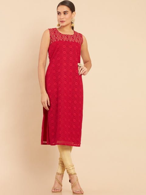 

Soch Women Red Ethnic Motifs Embroidered Georgette Kurta