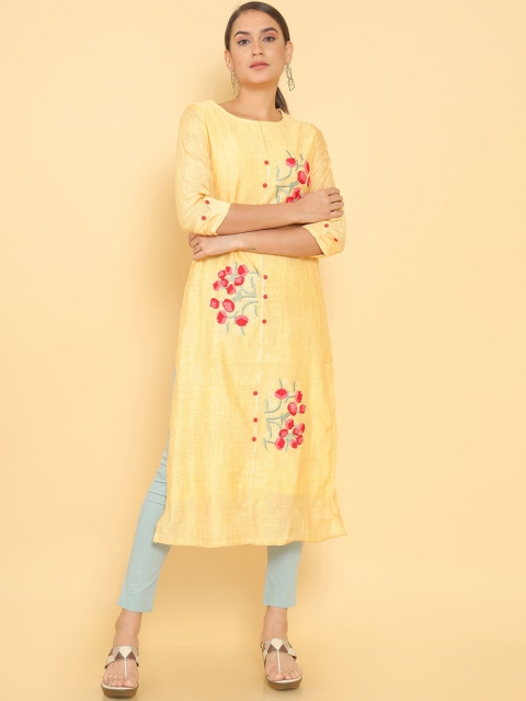 

Soch Women Yellow Floral Embroidered Thread Work Chanderi Silk Kurta
