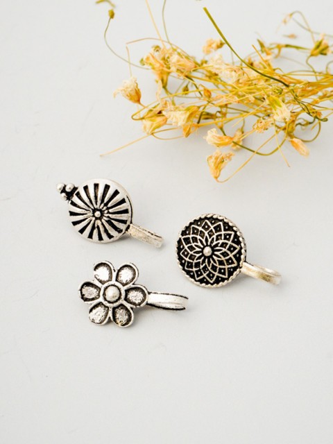 

Urmika Set Of 3 Oxidised Silver Clip-On Nosering