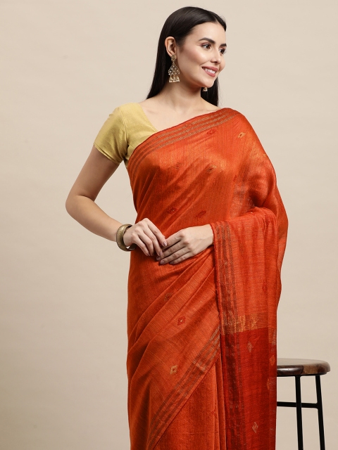 

ArtEastri Rust Red Pure Silk Handloom Jamdani Saree