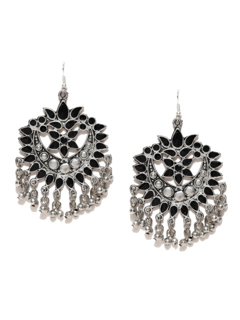 

Infuzze Oxidised Silver-Toned & Black Circular Drop Earrings