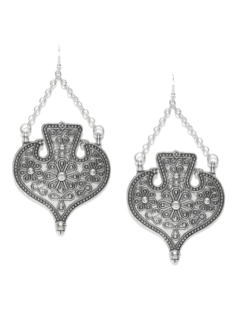 

Infuzze Oxidised Silver-Toned Petal Leaf-Shaped Drop Earrings