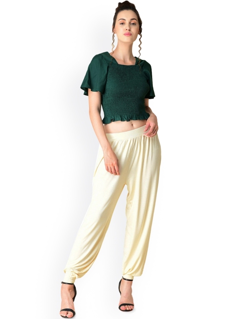 

NEWRIE Women Cream Solid Harem Pants
