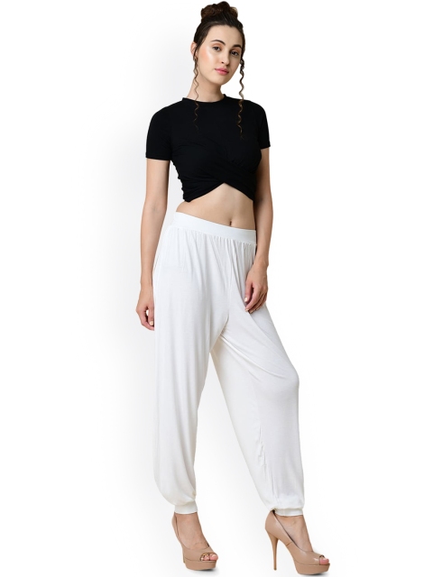

NEWRIE Women White Solid Harem Pant