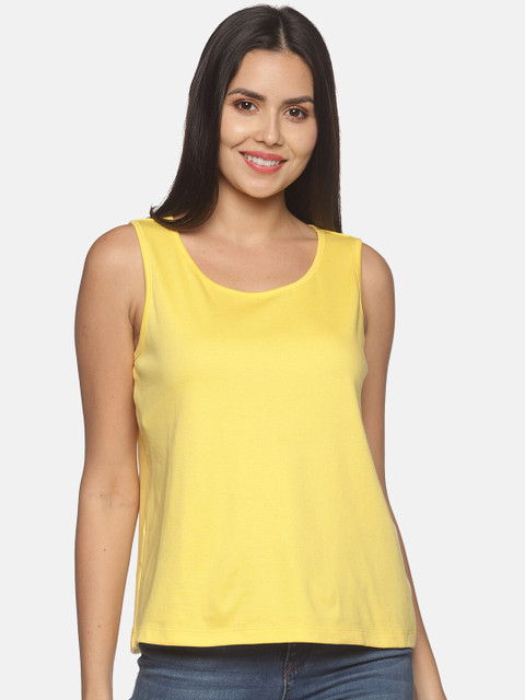 

BEVERLY BLUES Women Yellow Solid Cotton Top