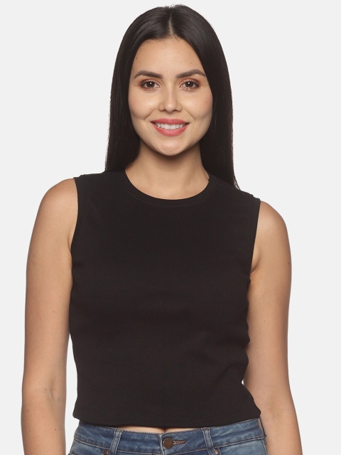 

BEVERLY BLUES Women Black Cotton Crop Top