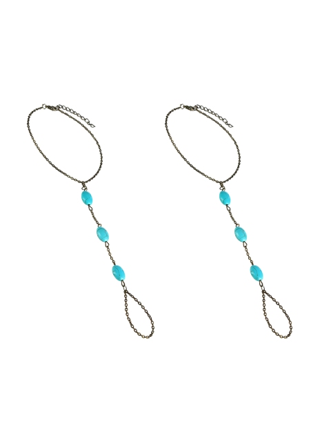 

FemNmas Adults 2 Pack of Bronze-Toned Blue Beaded Fashion Anklets