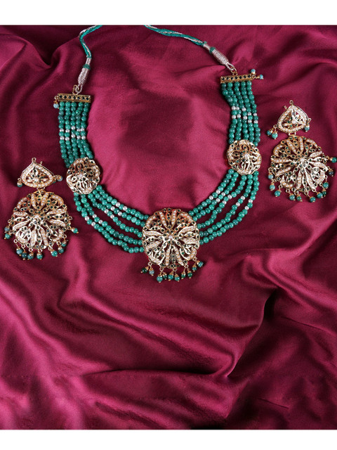 

FIROZA Gold-Plated Green Onyx-Studded Jewellery Set