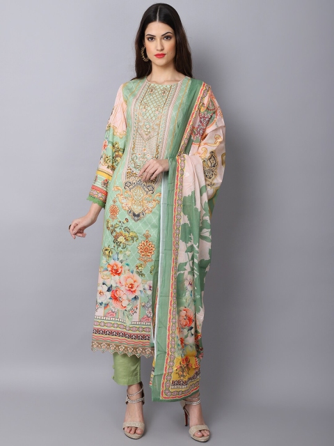 

Stylee LIFESTYLE Green & Pink Unstitched Dress Material