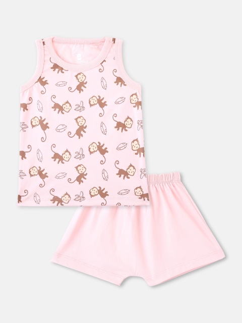 

Cuddles for Cubs Unisex Kids Pink Printed Top with Shorts