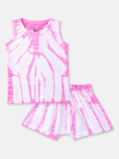 

Cuddles for Cubs Unisex Kids Pink & White Dyed Top with Shorts