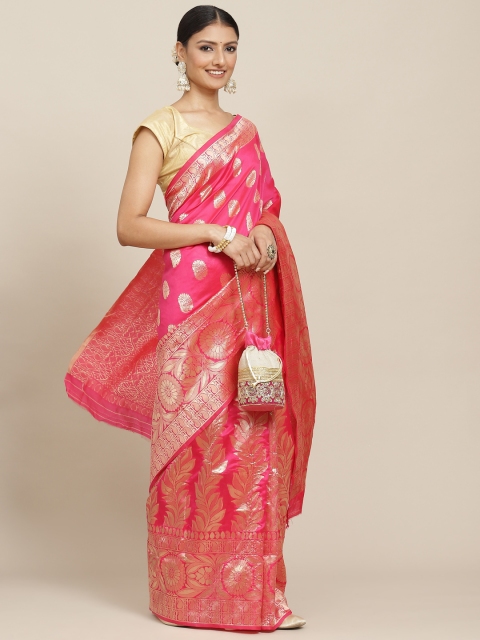 

Tikhi Imli Fuchsia & Gold-Toned Ethnic Motifs Zari Silk Blend Kanjeevaram Saree