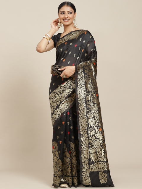 

Tikhi Imli Black & Gold-Toned Ethnic Motifs Zari Silk Blend Kanjeevaram Saree