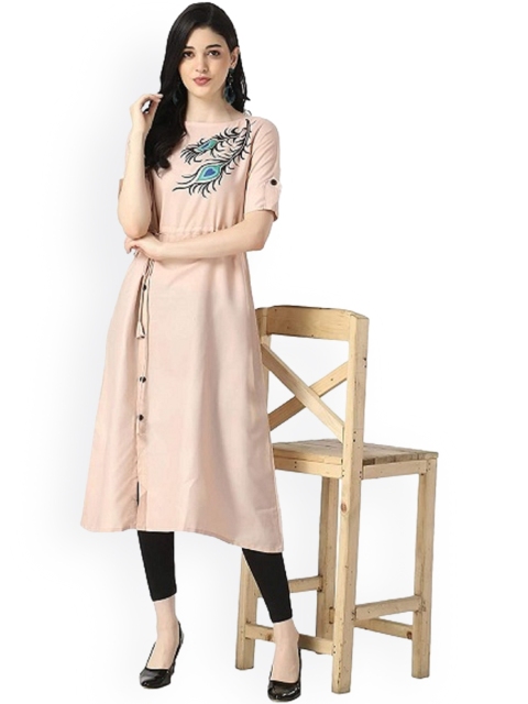 

RUHI FASHION Women Pink Thread Work Pathani Kurta