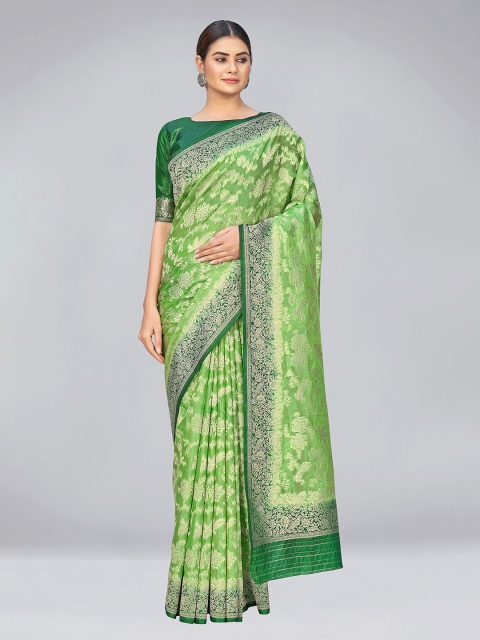 

MONJOLIKA FASHION Green & Gold-Toned Woven Design Zari Organza Banarasi Saree
