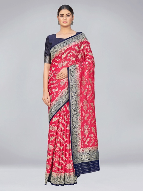 

MONJOLIKA FASHION Women Red & Blue Woven Design Zari Organza Banarasi Saree