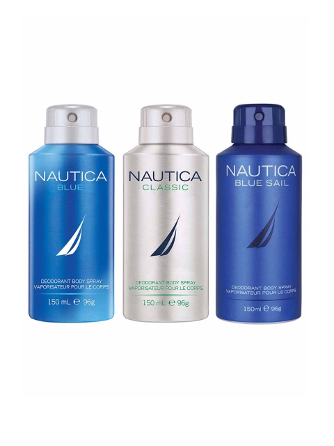 

Nautica Men Set of 3 Deodorant Spray - Blue + Classic + Blue Sail - 150 ml Each