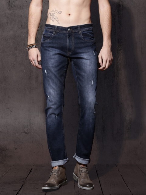 

RDSTR Men Navy Blue Banana Fit Mid-Rise Mildly Distressed Stretchable Jeans
