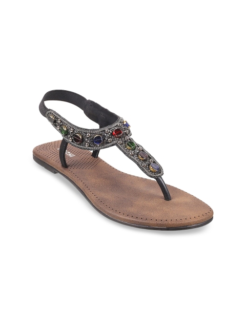 

Mochi Women Black Embellished Open Toe Flats