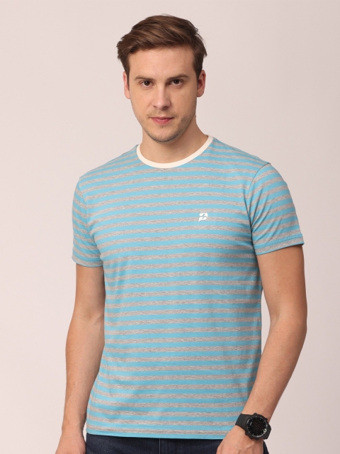 

POLONIUM Men Blue & Grey Striped T-shirt